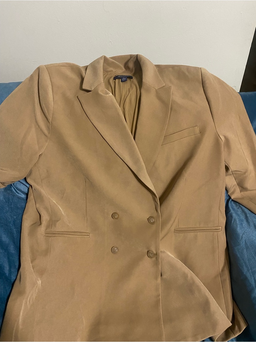 Classic Double-Breasted Women's Blazer Jacket - Camel